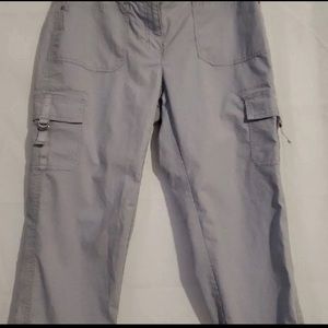 WHBM Gray Ankle crop cargo pants silver buckles and rhinestones